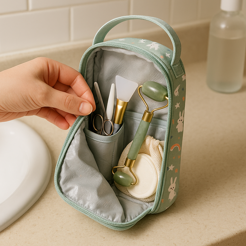 The baby bottle tote I use for skincare tools, not babies
