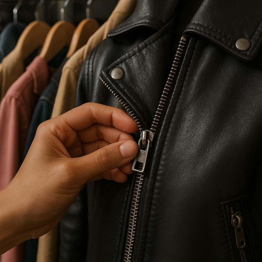 Hardware tells first: zippers, snaps, and buckles