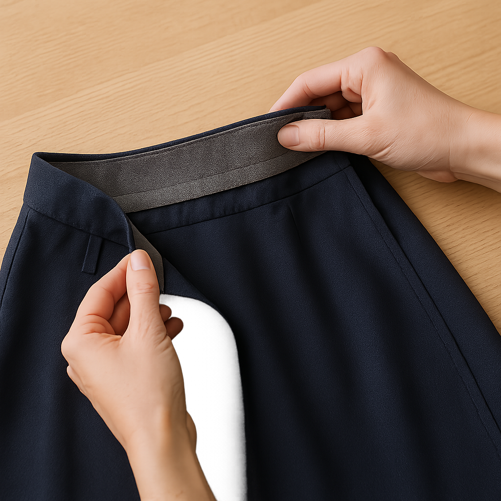 Cut a skirt into a waistband facing to stop rollovers