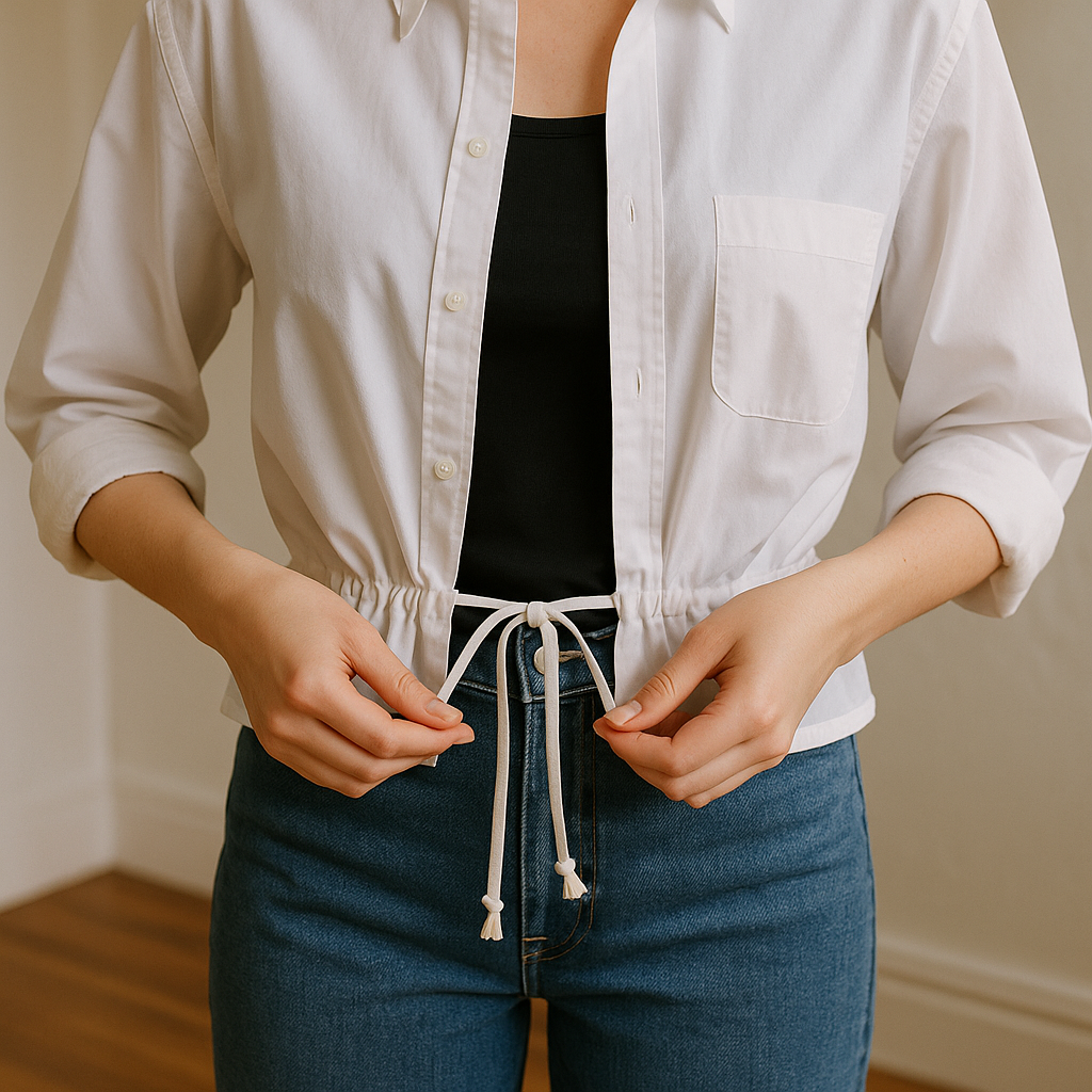 The button-down becomes a drawstring camp shirt